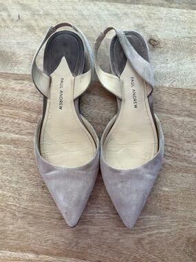 Paul Andrew US7.5/8 EU 38 Beige Taupe Suede Pointed Toe Slingback Flats Italy